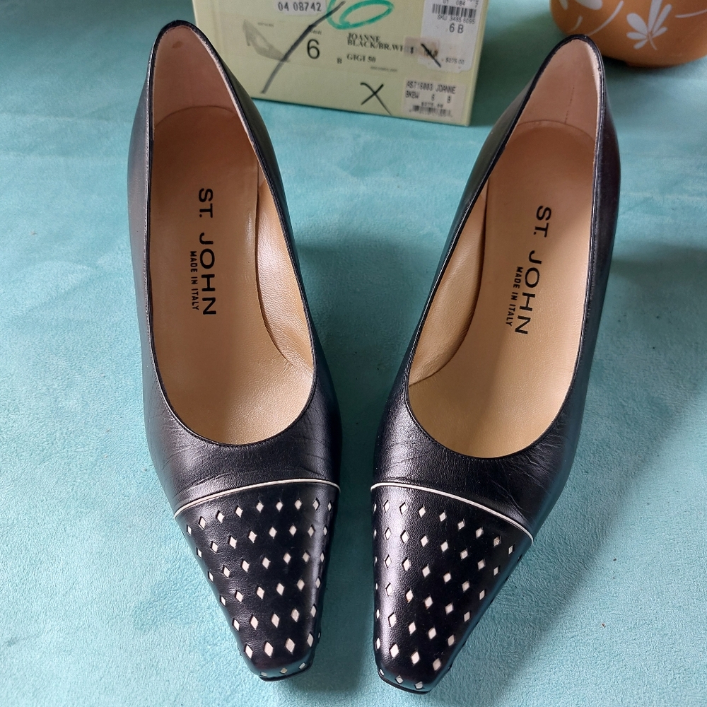St. John "Joanne" Black w/White Accent 2" Pumps Size 6B, Never Worn